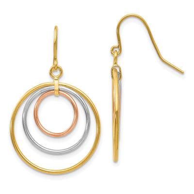 14k Tri-Color Gold Circle Dangle Earrings at $ 173.74 only from Jewelryshopping.com