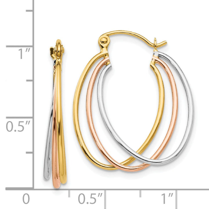 14K Tri-Color Polished Gold Three Hoop Earrings