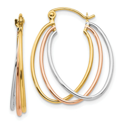14K Tri-Color Polished Gold Three Hoop Earrings