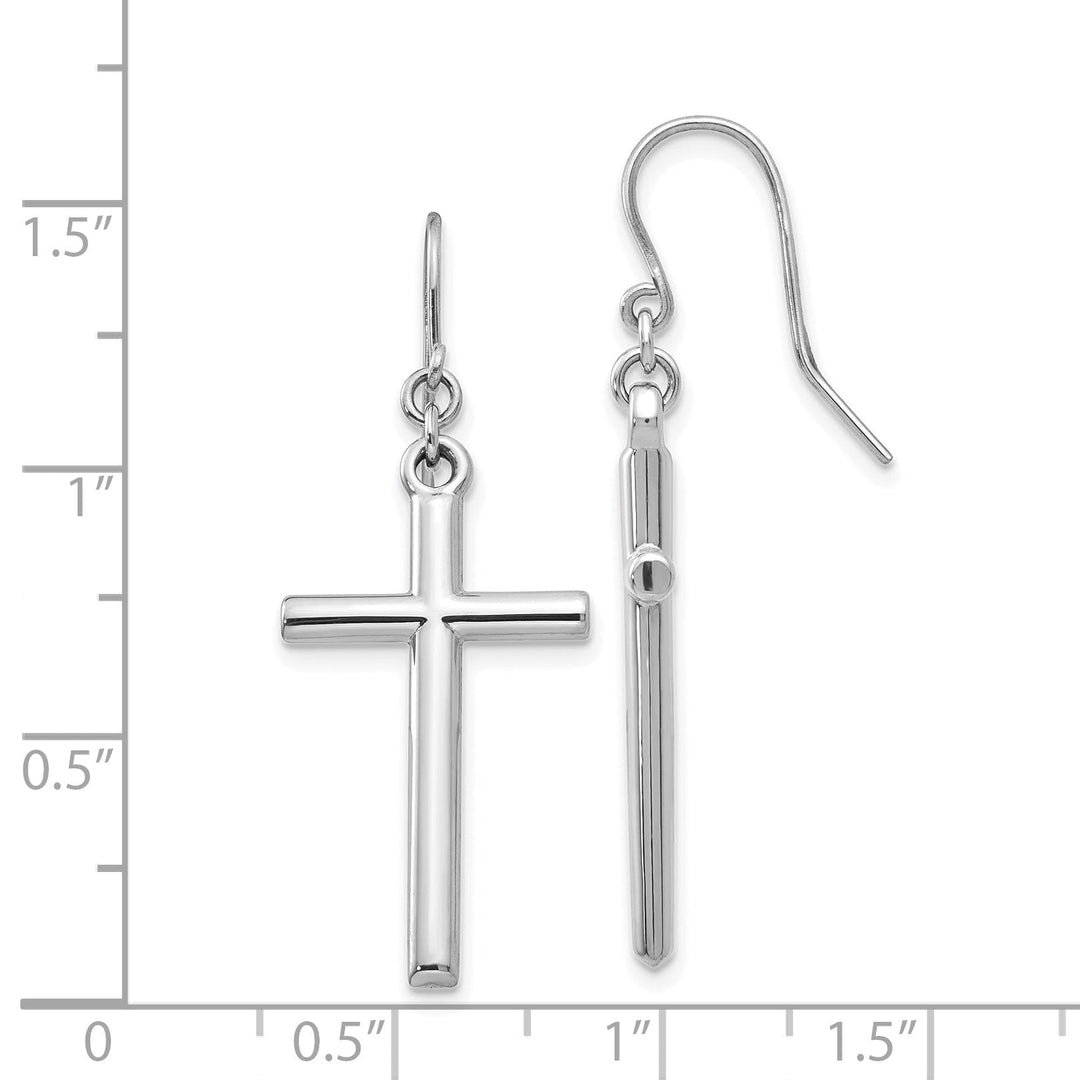 14k White Gold Hollow Cross Dangle Earrings