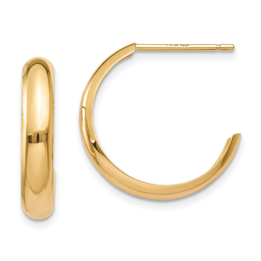 14k Yellow Gold Polished 3.5MM Thickness J-Hoop Earrings