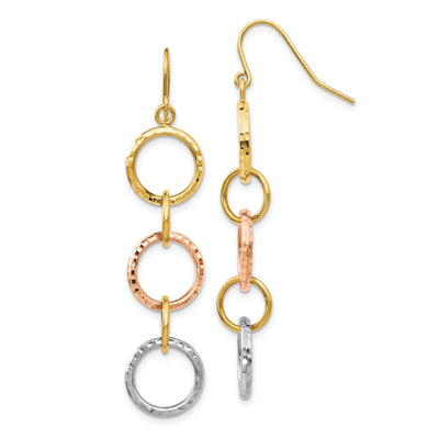 14k Tri-Color Diamond Cut Circle Dangle Earrings at $ 197.98 only from Jewelryshopping.com