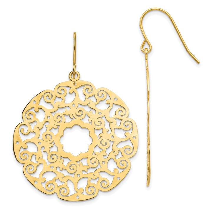 14k Yellow Gold Fancy Lace Filigree Dangle Earring