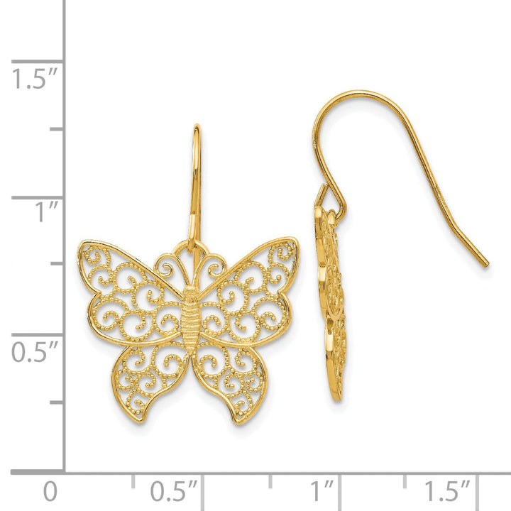 14k Yellow Gold Butterfly Earrings