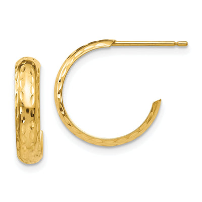 14k Yellow Gold Diamond Cut J-Hoop Earrings