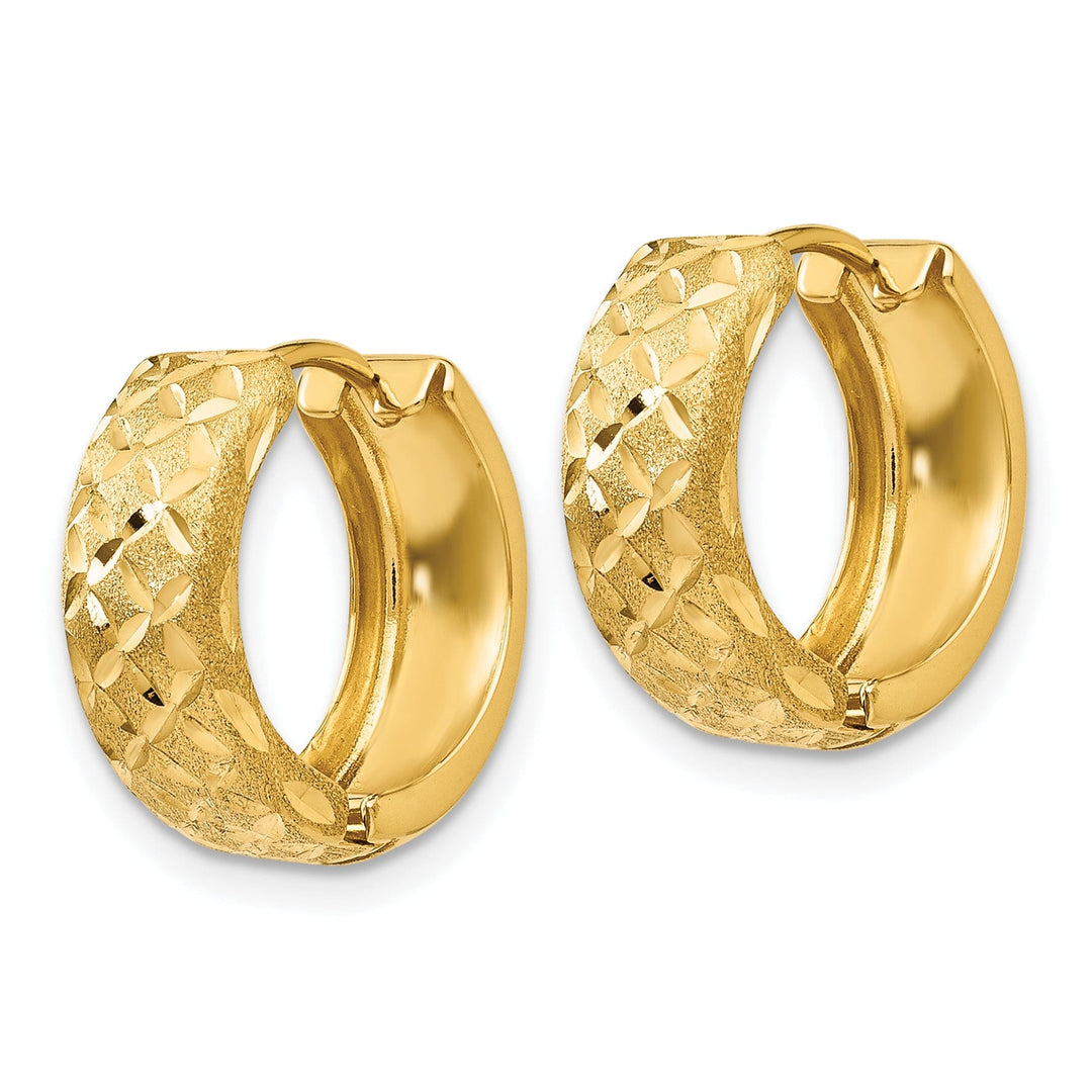 14k Yellow Gold Diamond Cut Round Hoop Earrings