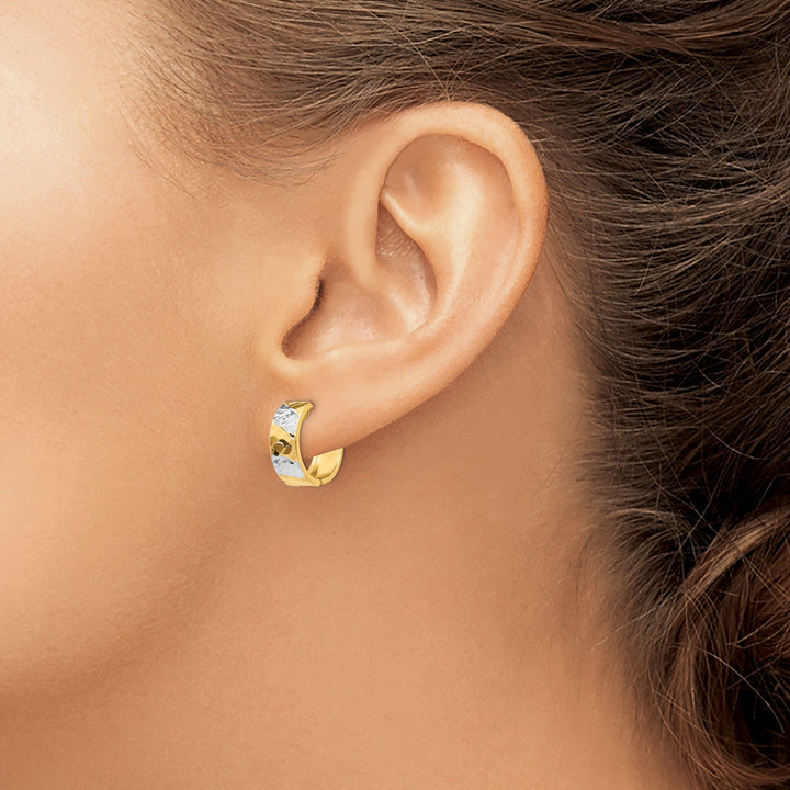14k Yellow Rhodium Diamond Cut Hoop Earrings