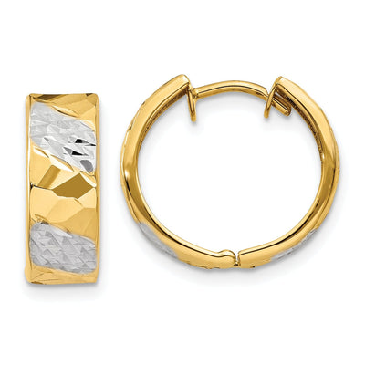 14k Yellow Rhodium Diamond Cut Hoop Earrings at $ 234.43 only from Jewelryshopping.com