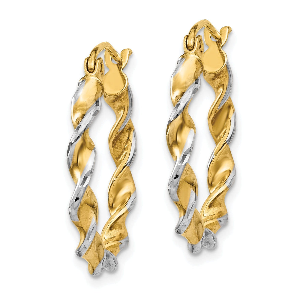 14k Two Tone Gold Polished Fancy Twisted Hoops