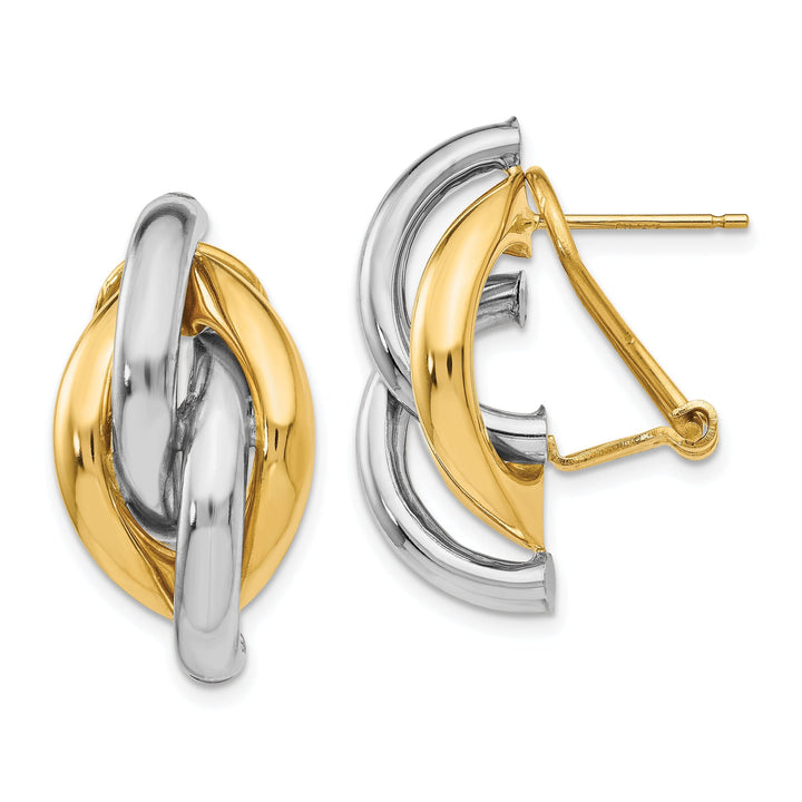 14k Two-tone Gold Swirl Omega Back Post Earrings