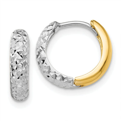 14k Two-tone Diamond Cut Hinged Hoop Earrings at $ 128.66 only from Jewelryshopping.com