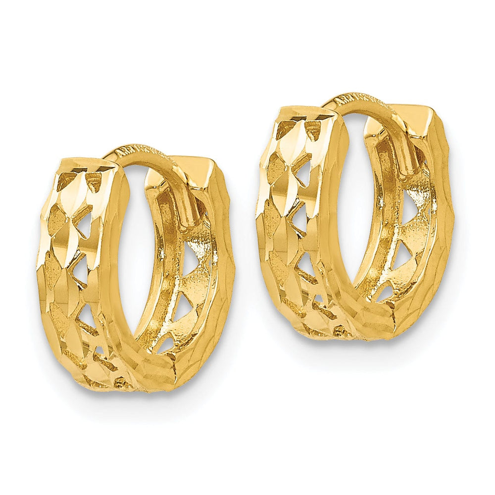 14k Yellow Gold Diamond Cut Hoop Earrings