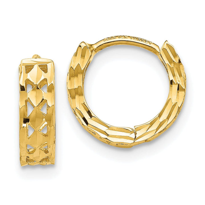 14k Yellow Gold Diamond Cut Hoop Earrings