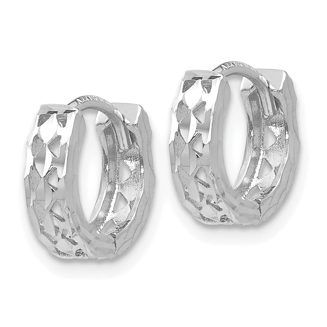 14k White Gold Diamond Cut Hoop Earrings