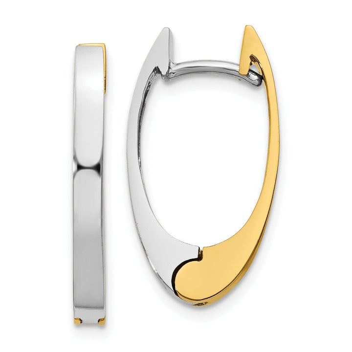 14k Two-tone Gold V Shaped Hinged Hoop Earrings