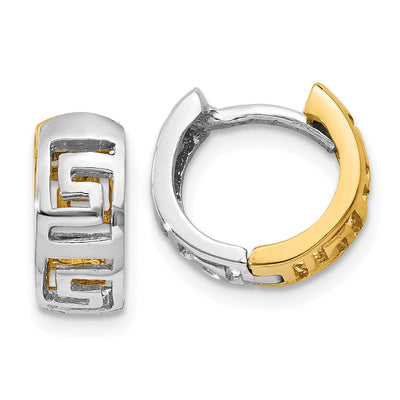 14k Two-tone Filigree Greek Key Hoop Earrings at $ 217.29 only from Jewelryshopping.com