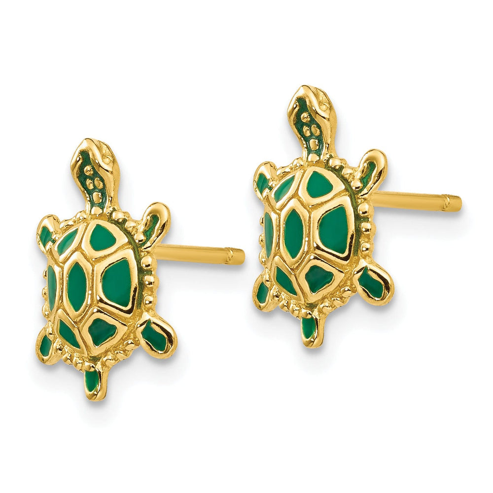 14k Yellow Gold Enameled Turtle Post Earrings
