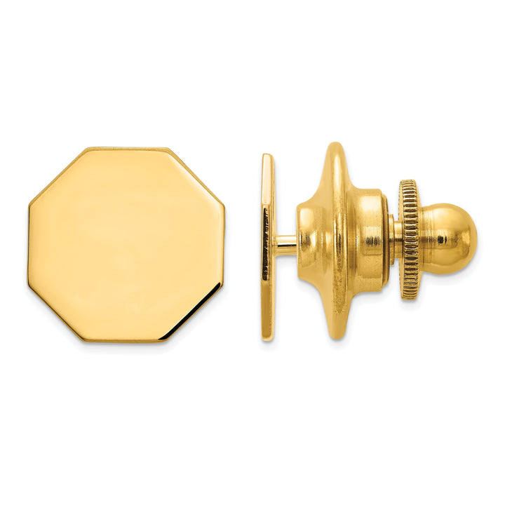 14k Yellow Gold Solid Octagon Design Tie Tac.