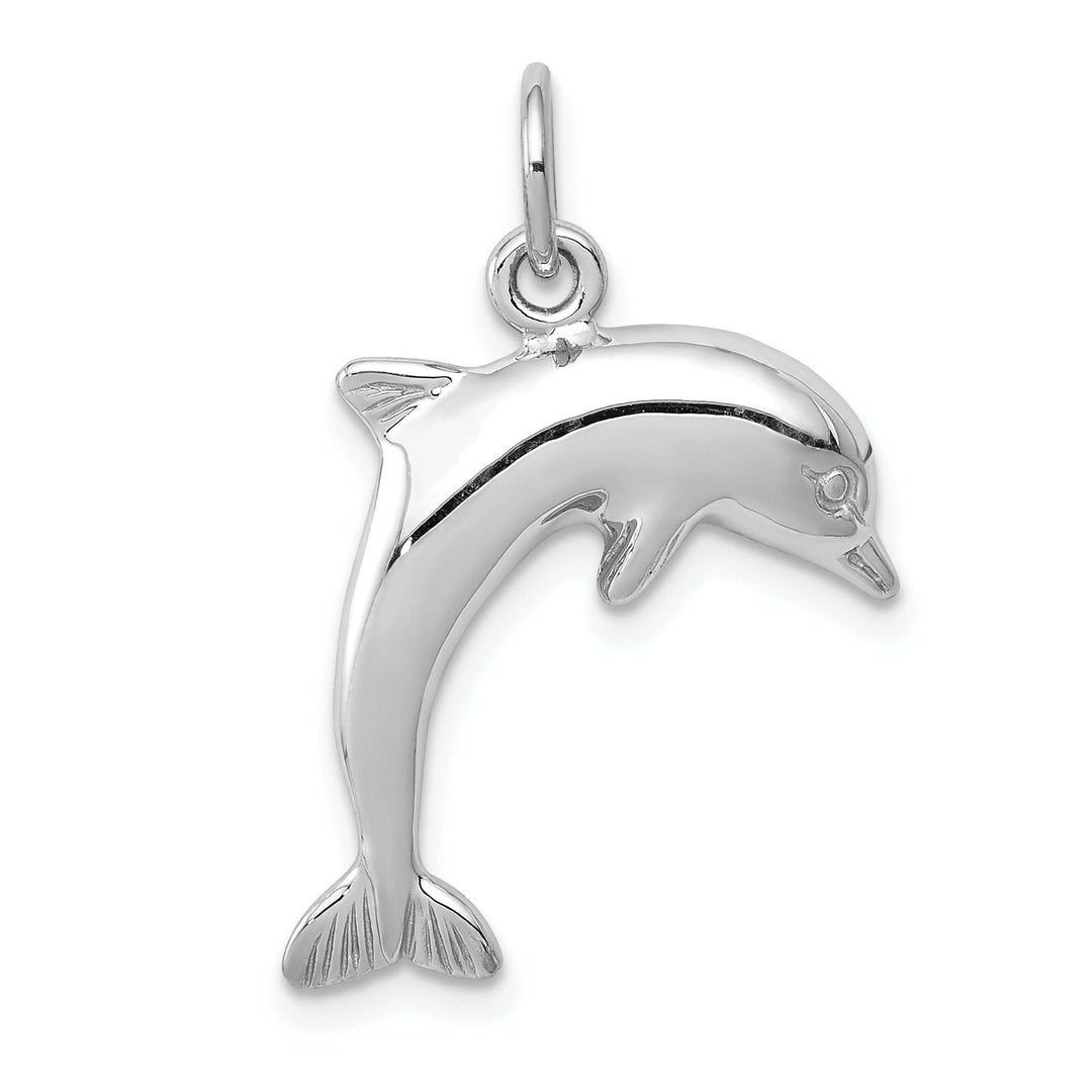 14k White Gold Dolphin Swimming Design Charm Pendant