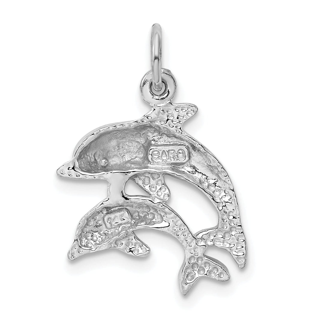 14K White Gold Polished Finish Dolphin with Baby Design Charm Pendant