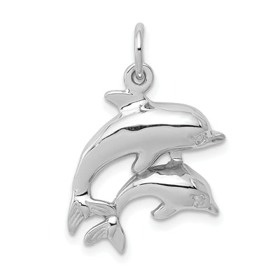 14K White Gold Polished Finish Dolphin with Baby Design Charm Pendant