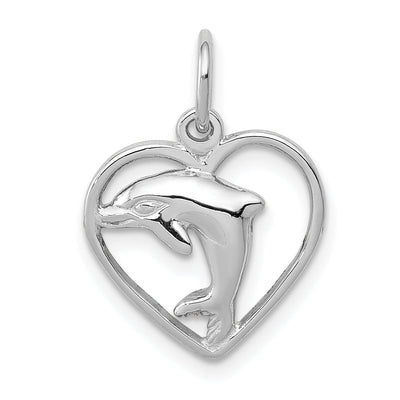 14k White Gold Polished Finish Dolphin in Heart Design Charm Pendant at $ 71.06 only from Jewelryshopping.com
