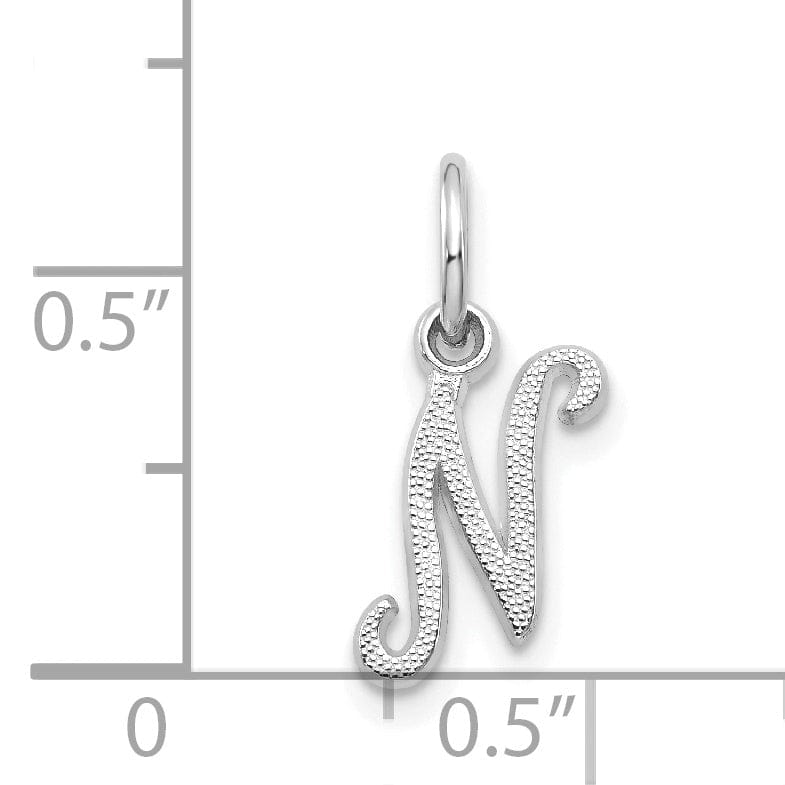 14K White Gold Small Size Casted Script Design Letter N Initial Charm Pendant