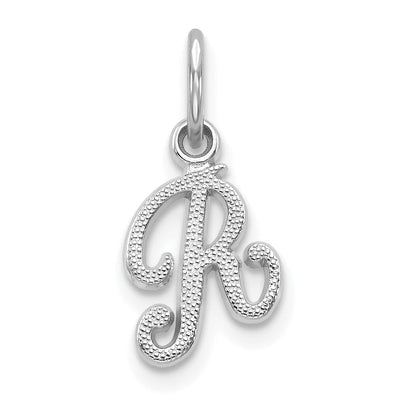 14K White Gold Small Size Casted Script Design Letter R Initial Charm Pendant