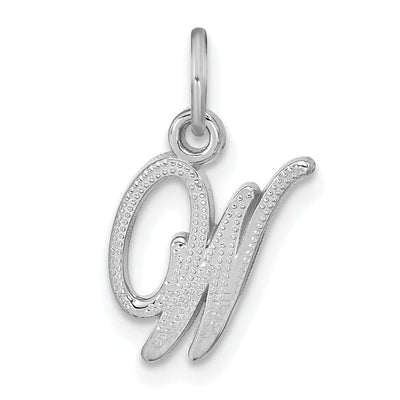 14K White Gold Small Size Casted Script Design Letter W Initial Charm Pendant