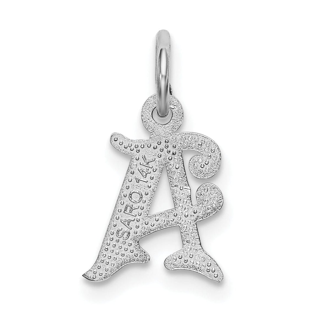 14k White Gold Small Script Design Letter A Initial Charm Pendant