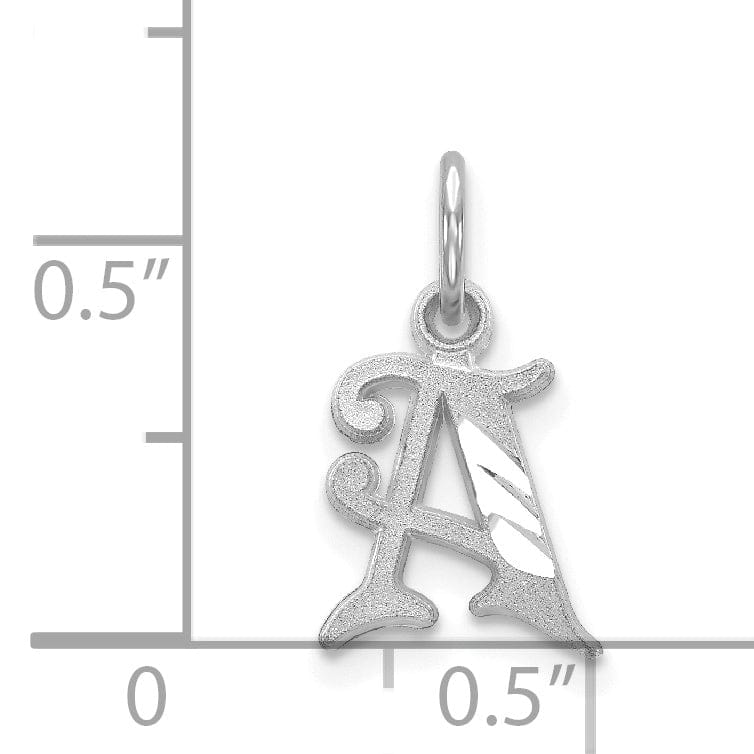 14k White Gold Small Script Design Letter A Initial Charm Pendant