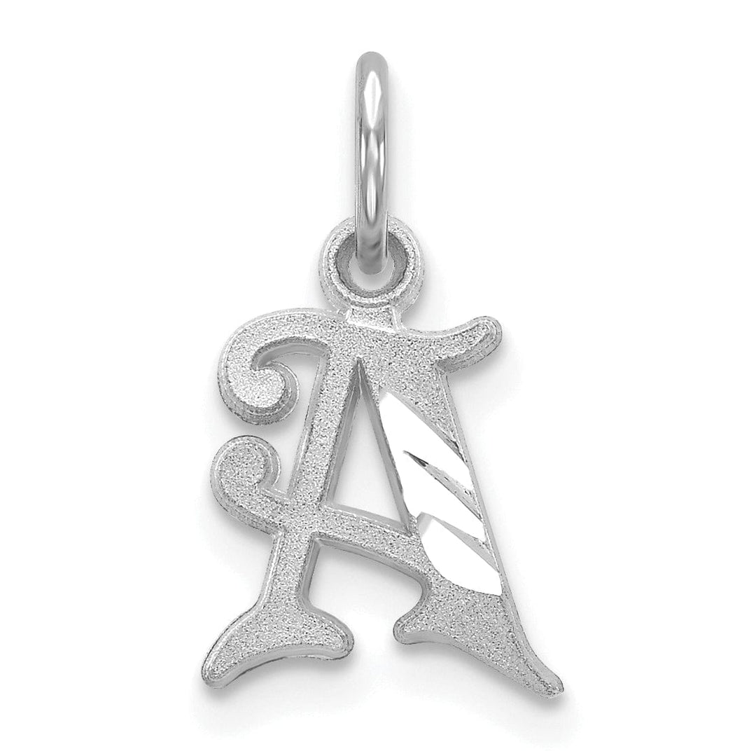 14k White Gold Small Script Design Letter A Initial Charm Pendant