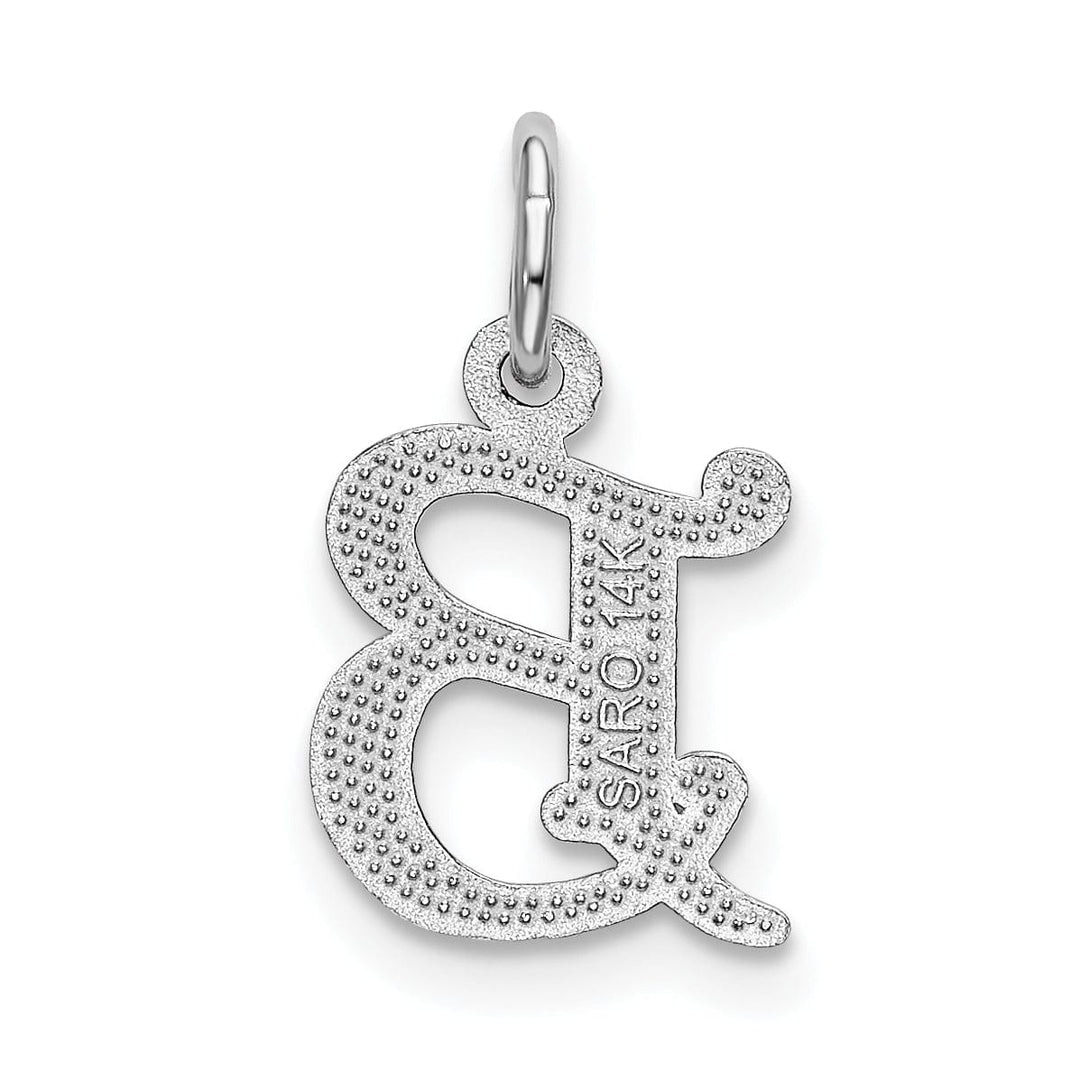 14k White Gold Small Script Design Letter B Initial Charm Pendant