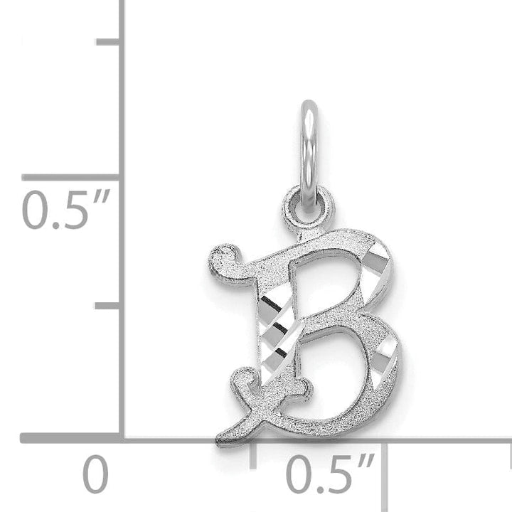 14k White Gold Small Script Design Letter B Initial Charm Pendant