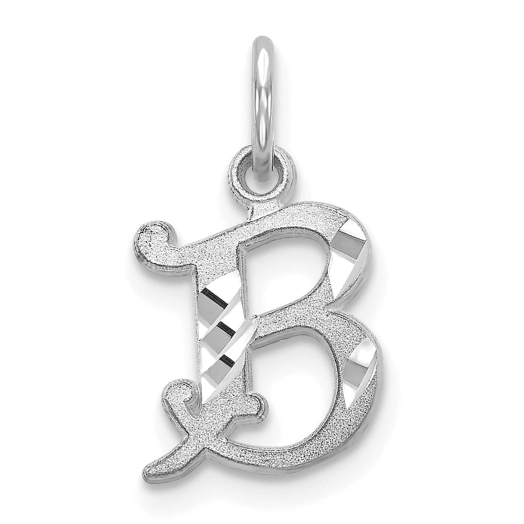 14k White Gold Small Script Design Letter B Initial Charm Pendant