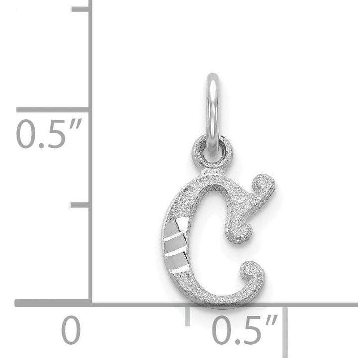 14k White Gold Small Script Design Letter C Initial Charm Pendant