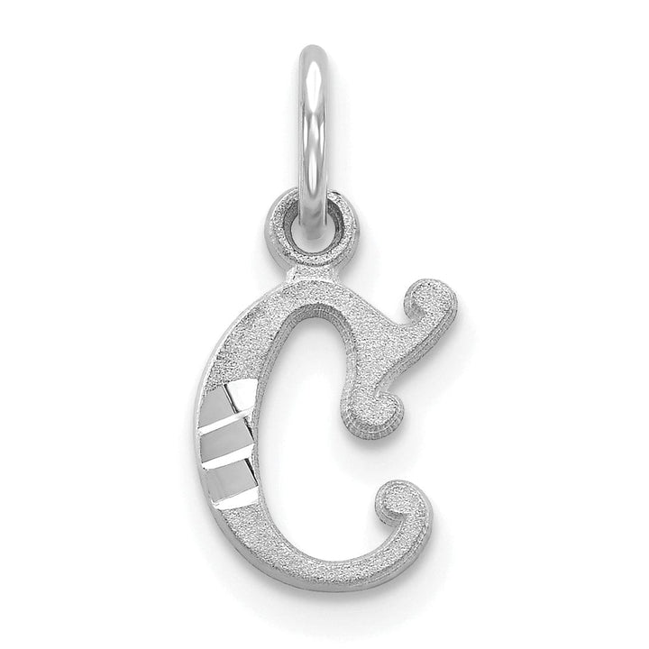 14k White Gold Small Script Design Letter C Initial Charm Pendant