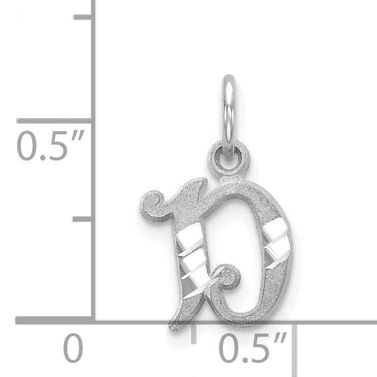 14k White Gold Small Script Design Letter D Initial Charm Pendant