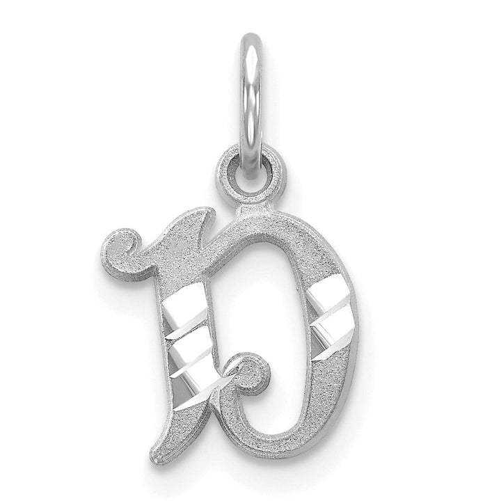 14k White Gold Small Script Design Letter D Initial Charm Pendant