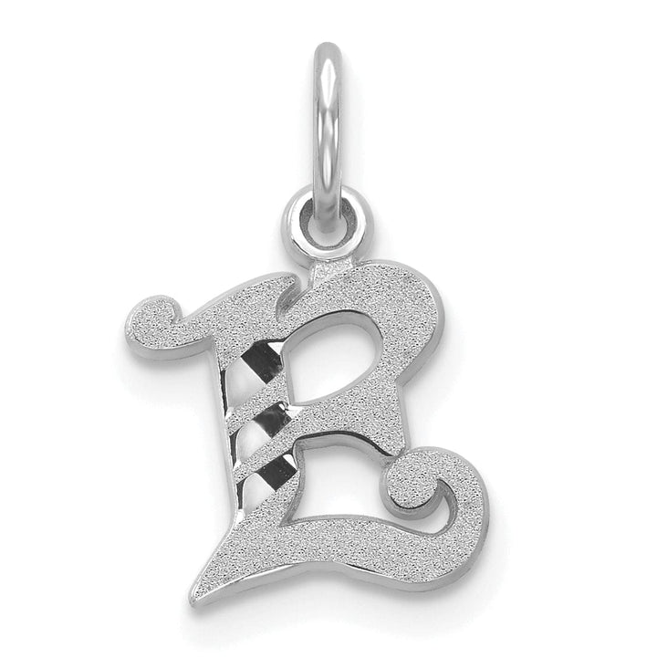 14k White Gold Small Script Design Letter E Initial Charm Pendant