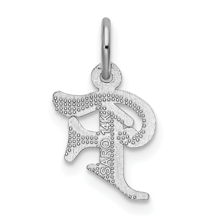 14k White Gold Small Script Design Letter F Initial Charm Pendant