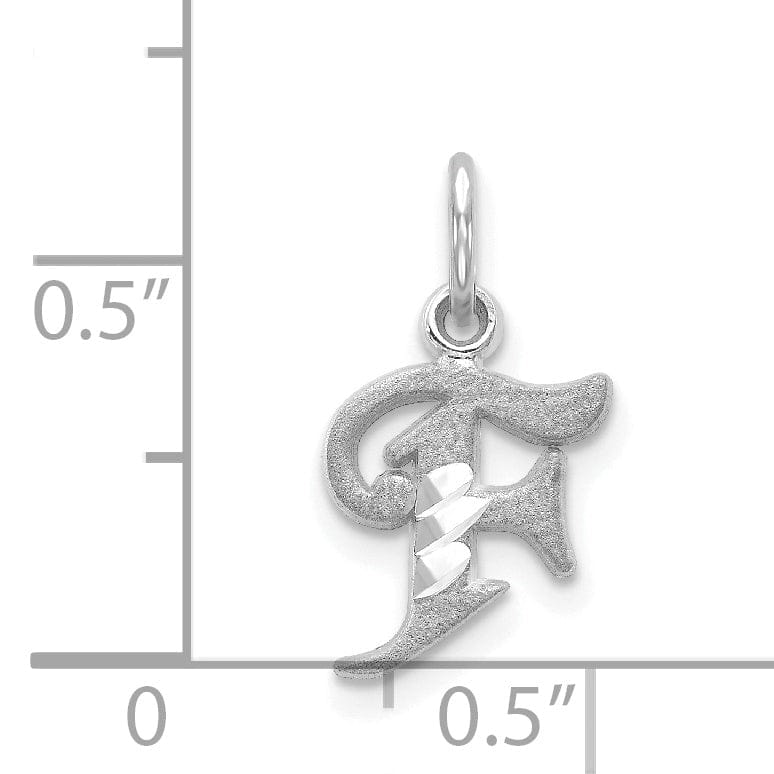 14k White Gold Small Script Design Letter F Initial Charm Pendant