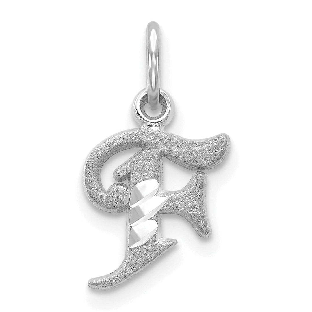 14k White Gold Small Script Design Letter F Initial Charm Pendant