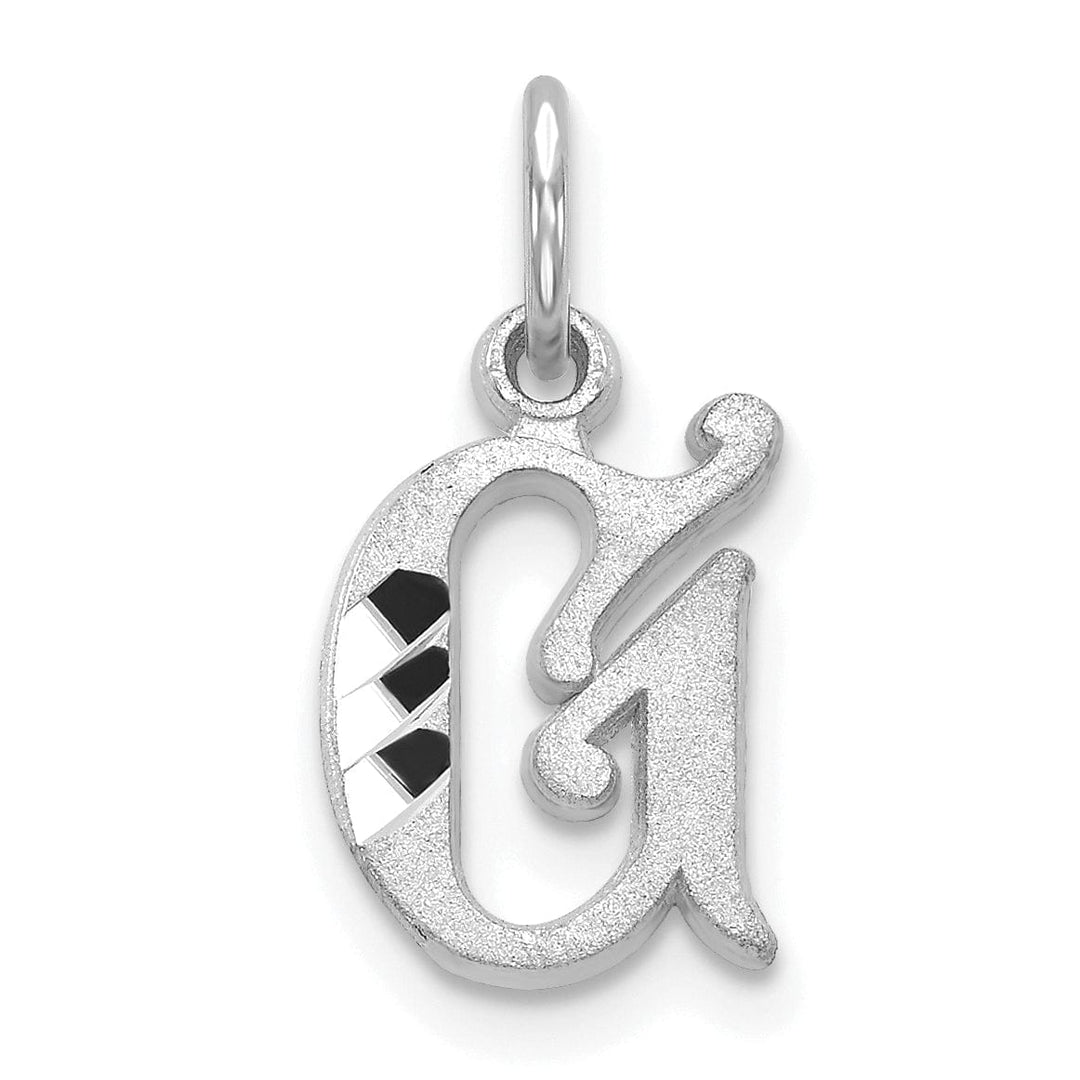 14k White Gold Small Script Design Letter G Initial Charm Pendant