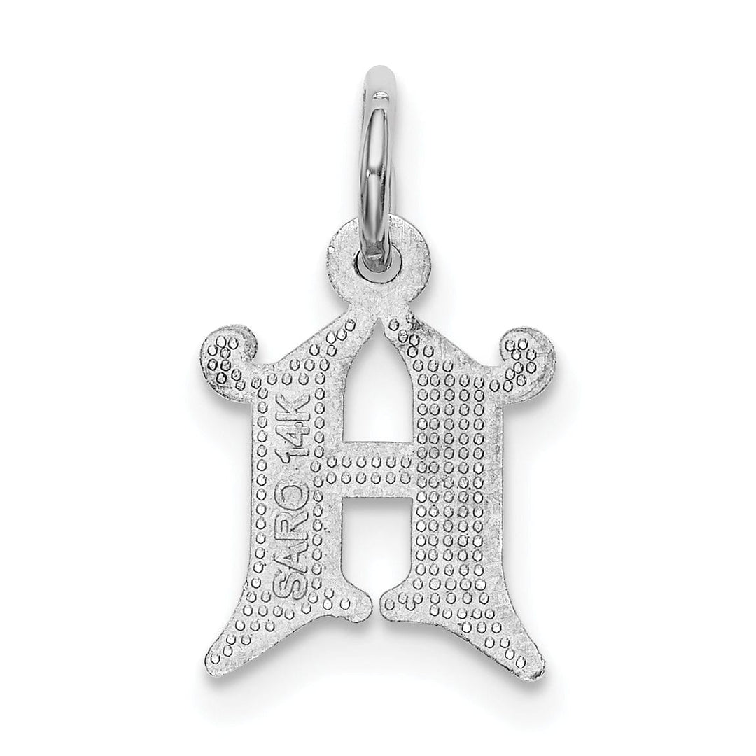 14k White Gold Small Script Design Letter H Initial Charm Pendant