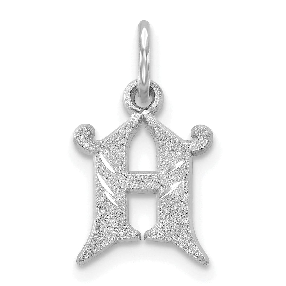 14k White Gold Small Script Design Letter H Initial Charm Pendant