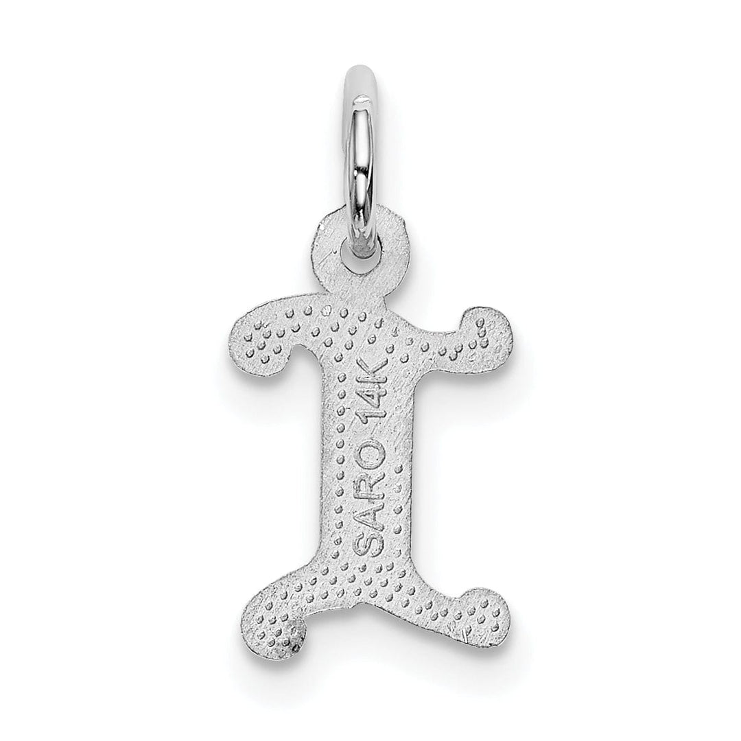 14k White Gold Small Script Design Letter I Initial Charm Pendant