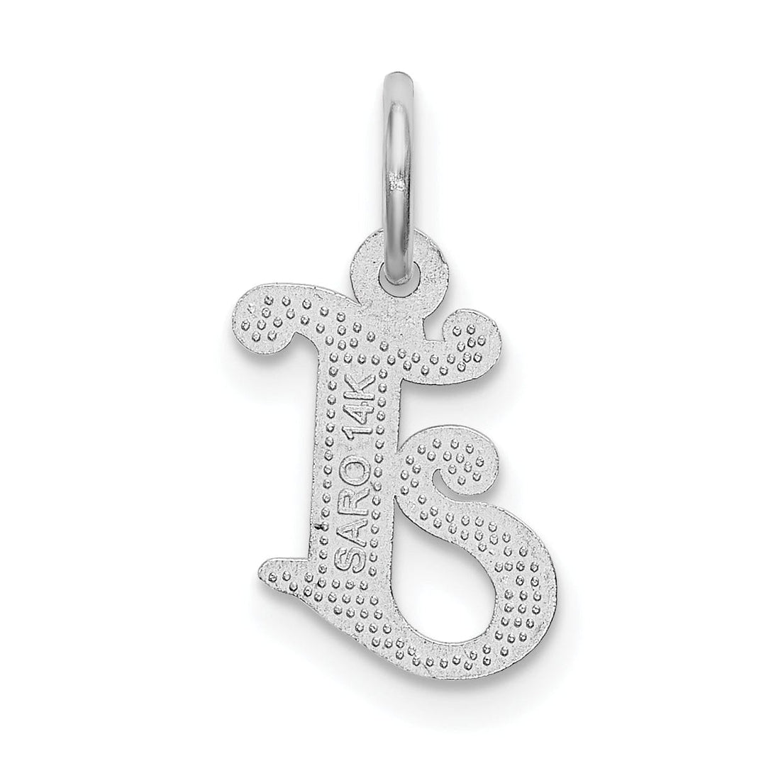 14k White Gold Small Script Design Letter J Initial Charm Pendant