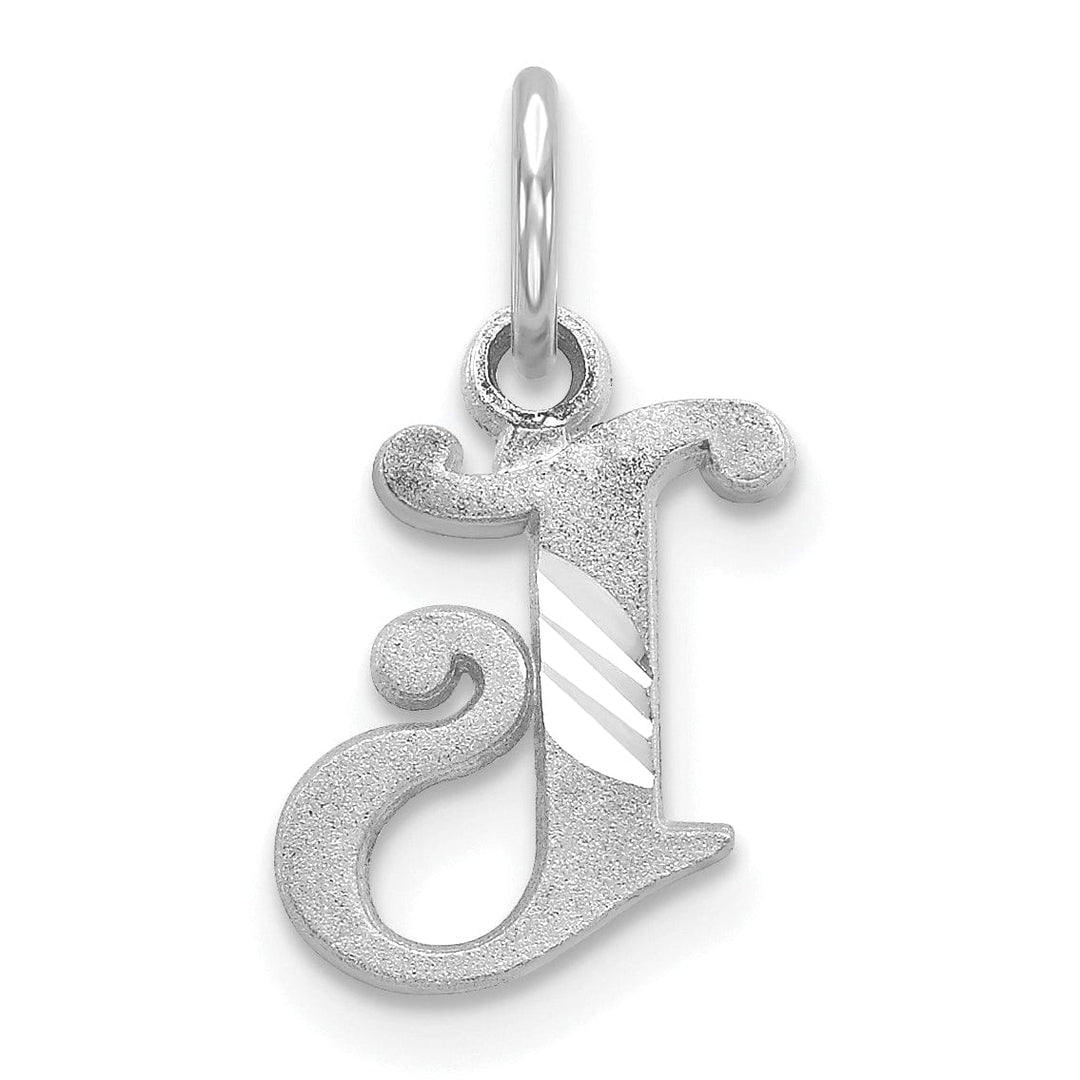 14k White Gold Small Script Design Letter J Initial Charm Pendant