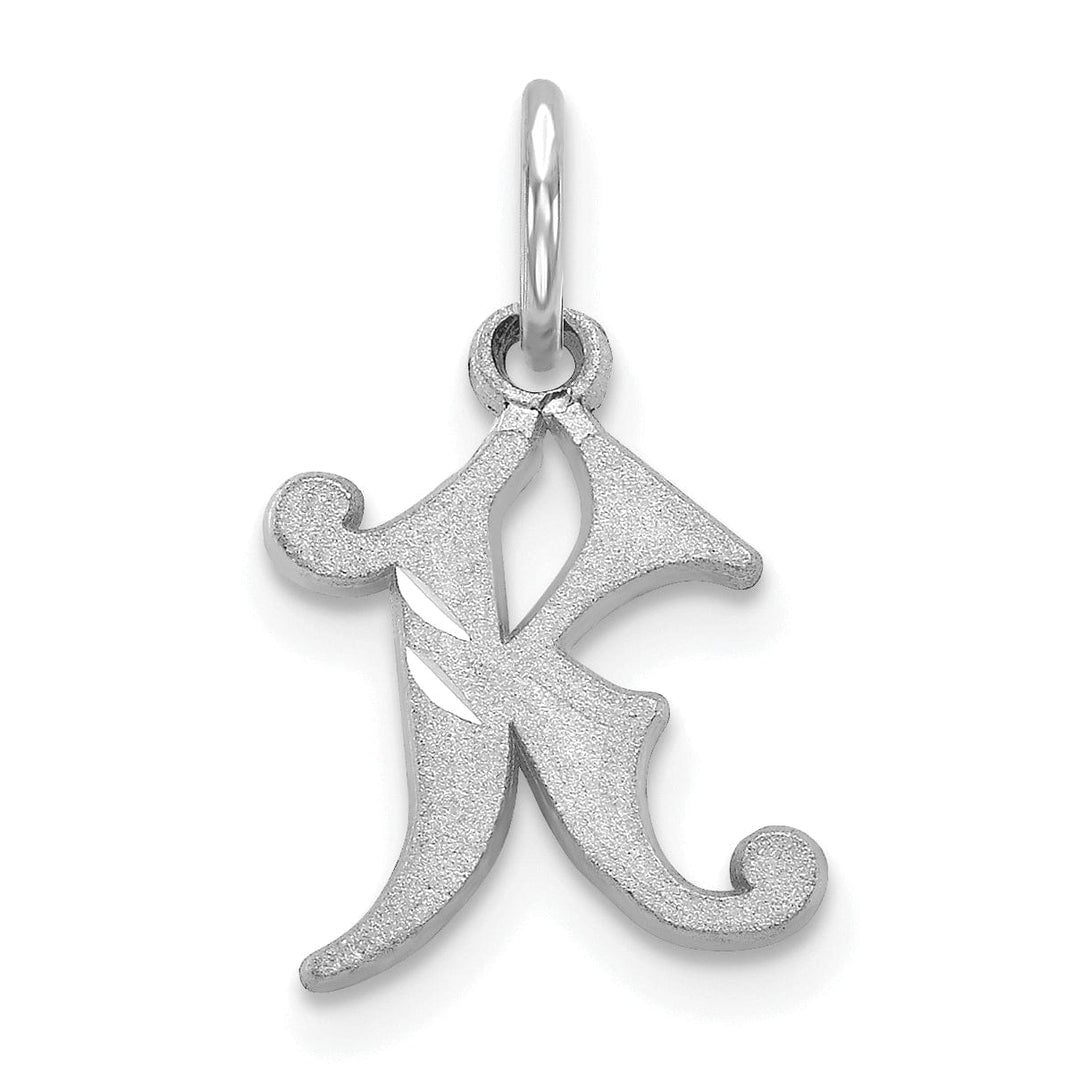 14k White Gold Small Script Design Letter K Initial Charm Pendant